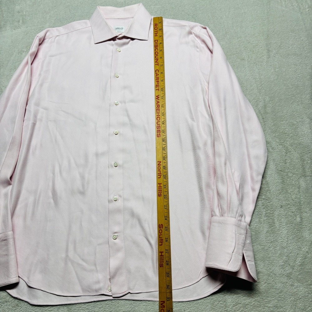 Armani Collezioni Button Down Dress Shirt Pink Striped Textured Mens L 41/16 - Picture 5 of 6